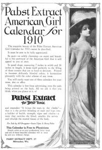 Image advertising Pabst Extract and offering a free 1910 American Girl Calendar.
